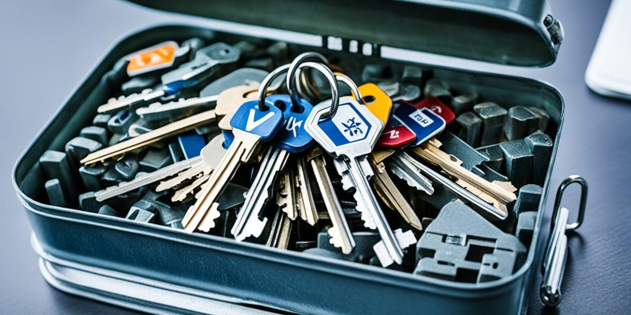 Keys with coloured identification tags for keyholding