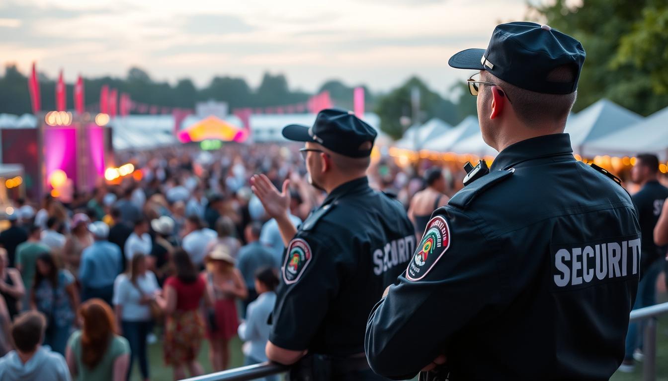 ZimCos Security UK officers providing professional event security and crowd control at an outdoor festival in the United Kingdom.