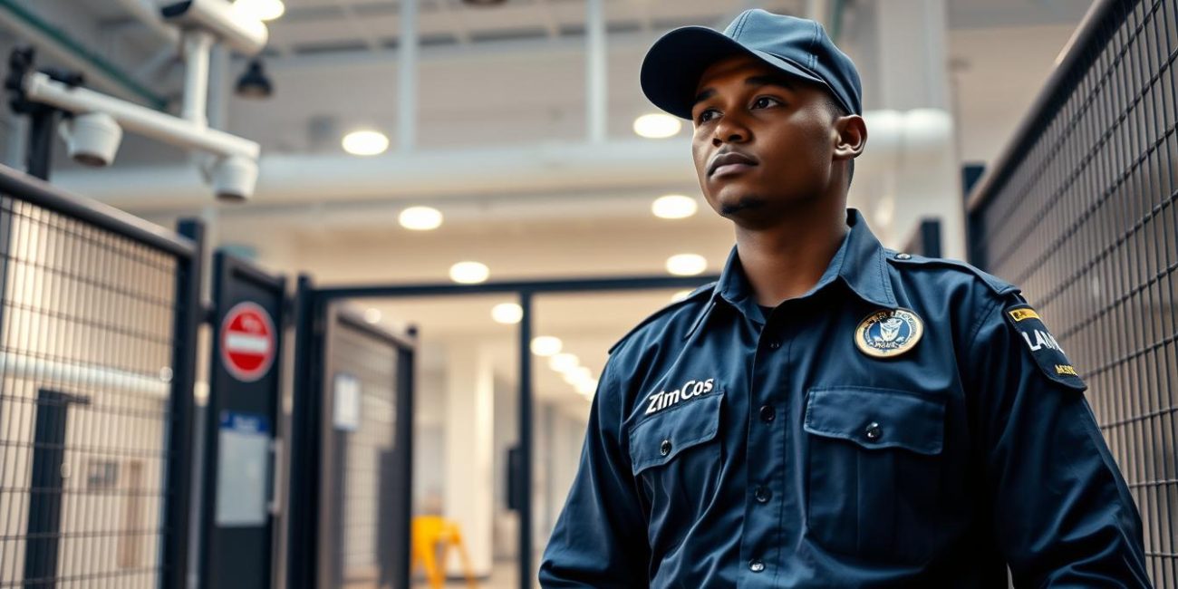 Illustrative security officer on duty at a commercial property