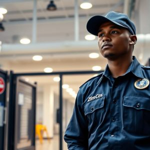 Illustrative security officer on duty at a commercial property