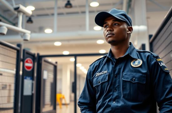 Illustrative security officer on duty at a commercial property