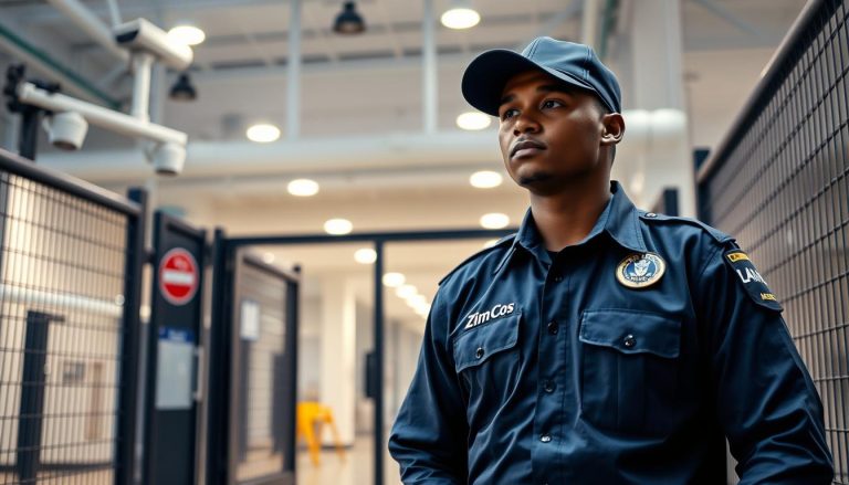 Illustrative security officer on duty at a commercial property