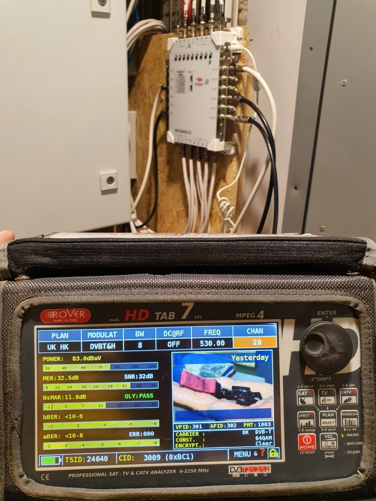 TV signal test equipment connected to a communal television distribution system